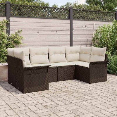 vidaXL Set de canapele pentru grădină cu pernă 6 pcs Maro Rattan poli foto