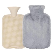 Set 2 piese, sticla termica si husa, 2 L, 31 x 21 cm, cauciu, textil, gri