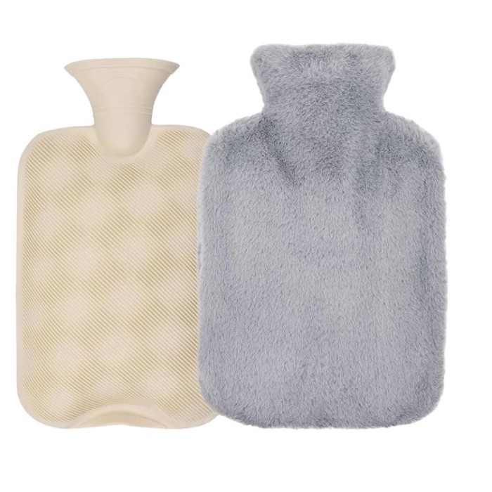 Set 2 piese, sticla termica si husa, 2 L, 31 x 21 cm, cauciu, textil, gri
