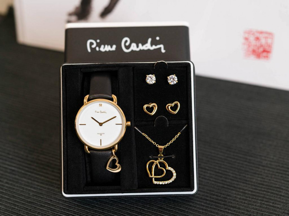 Pierre Cardin, Set de bijuterii si ceas cu 1 diamant, Auriu, Negru,  Elegant, Quartz, Inox | Okazii.ro