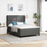 VidaXL Pat cu arcuri cu saltea Gri &icirc;nchis 140 x 200 cm țesătură