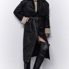 Answear Lab palton de piele X limited collection NO SHAME femei, culoarea negru, de tranzitie