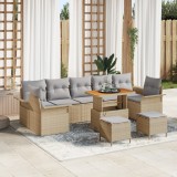 vidaXL Set de canapea pentru grădină , 10 piese, cu perne bej, din rășină poliesterică și lemn de acacia.