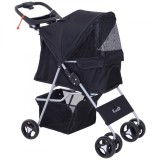 Carucior pentru Animale de Companie Pliabil, Fier, țesătură oxford, Negru, 77x47x101cm PawHut | Aosom Romania