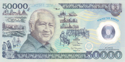 Bancnota Indonezia 50.000 Rupii 1993 - P134a UNC ( polimer, comemorativa ) foto