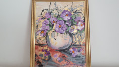 PICTURA, TABLOU modern, decorativ,&amp;quot;Flori in vaza&amp;quot;, NOU , pictor roman foto