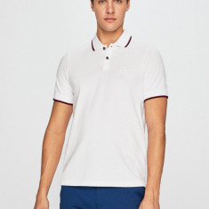 Armani Exchange Polo de bumbac culoarea alb, material neted