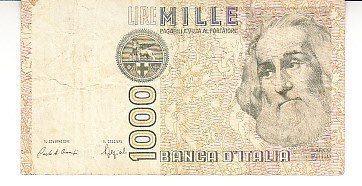 M1 - Bancnota foarte veche - Italia - 1000 lire - 1982 foto
