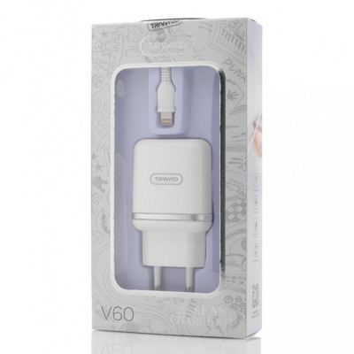 Incarcator Retea Tranyoo, V60, Fast Charge Kit, 2 x USB + Lightning Cable, White foto