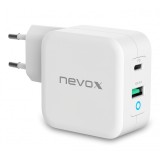 Incarcator Retea USB Nevox DualPort, 1 X USB - 1 X USB Tip-C, 65W, Quick Charge - Power Delivery, Alb