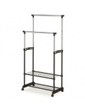 Stender haine cu suport incaltaminte dublu SL Nova II Bis, metalic, cu roti, inaltime ajustabila, solid, negru/argintiu