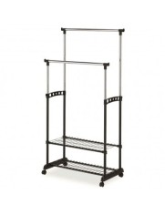 Stender haine cu suport incaltaminte dublu SL Nova II Bis, metalic, cu roti, inaltime ajustabila, solid, negru/argintiu