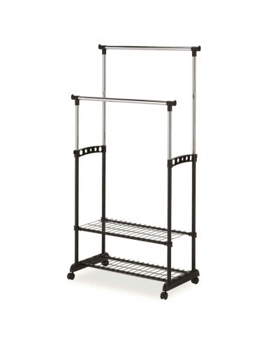 Stender haine cu suport incaltaminte dublu SL Nova II Bis, metalic, cu roti, inaltime ajustabila, solid, negru/argintiu
