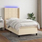VidaXL Pat cu arcuri, saltea și LED, crem, 90x190 cm, textil