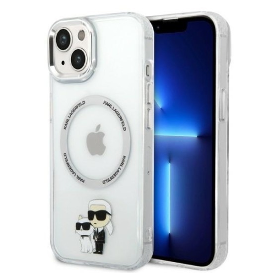 Husa iPhone 15 Plus / iPhone 14 Plus - Karl Lagerfeld Hardcase MagSafe (KLHMP14MHNKCIT) - Clear Iconic Karl&amp;Choupette