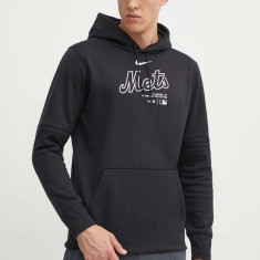 Nike bluza New York Mets barbati, culoarea negru, cu glugă, cu imprimeu