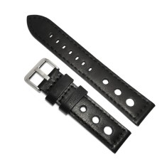 Curea de ceas Peyton Neagra din piele naturala cu gaurele 20mm, 22mm, 24mm -