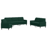 Cumpara ieftin Set de canapele cu perne, 3 piese, verde inchis, catifea