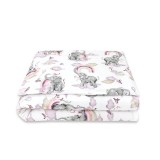 Lenjerie patut junior cu 2 piese, Qmini, Din bumbac certificat Oeko Tex Standard 100, 140 x 200 cm, Elephants on Rainbow Pink