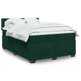 vidaXL Pat box spring cu saltea, verde &icirc;nchis, 140x190 cm, catifea 3288621