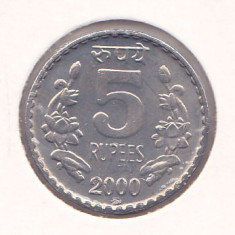 Moneda India 5 Rupii 2000 (R) - KM#154.1 UNC ( in holder )