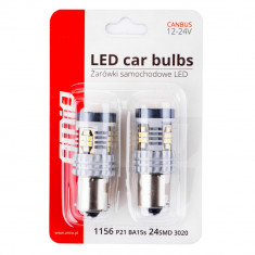 Set 2 Buc Led Amio BA15S P21W R10W R5W 24 SMD 1156 Canbus 3020 Alb 12/24V 02797