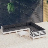 vidaXL Set mobilier grădină cu perne, 10 piese, alb, lemn de pin