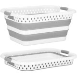 Cos de rufe pliabil tip lighean, cu manere, din plastic si silicon, 53x38x24cm, 24litri, gri Household NewTrend