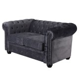 Sofa Chesterfield din lemn masiv cu tapiterie gri soarece FHA074, Sufragerii si mobilier salon