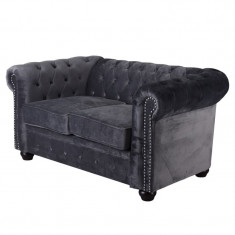 Sofa Chesterfield din lemn masiv cu tapiterie gri soarece FHA074