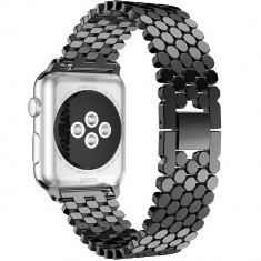 Curea iUni compatibila cu Apple Watch 1/2/3/4/5/6, 42mm, Jewelry, Otel Inoxidabil, Black foto