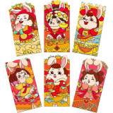 Cumpara ieftin Set de 6 plicuri chinezesti Hongbao pentru anul nou, 16x9 cm, rosii cu tematica, Oem