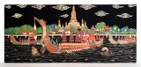 Thailanda / Templul Wat Arun si barci regale - Tablou textil din epopeea hindusa Ramayana, serigrafie in 6 culori pe matase 55 x 24 cm