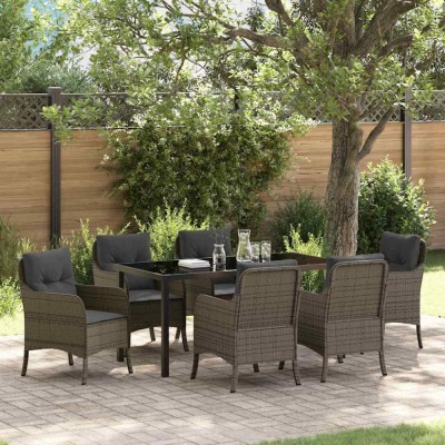vidaXL Set de masă pentru grădină cu pernă 7 pcs Gri Rattan poli foto