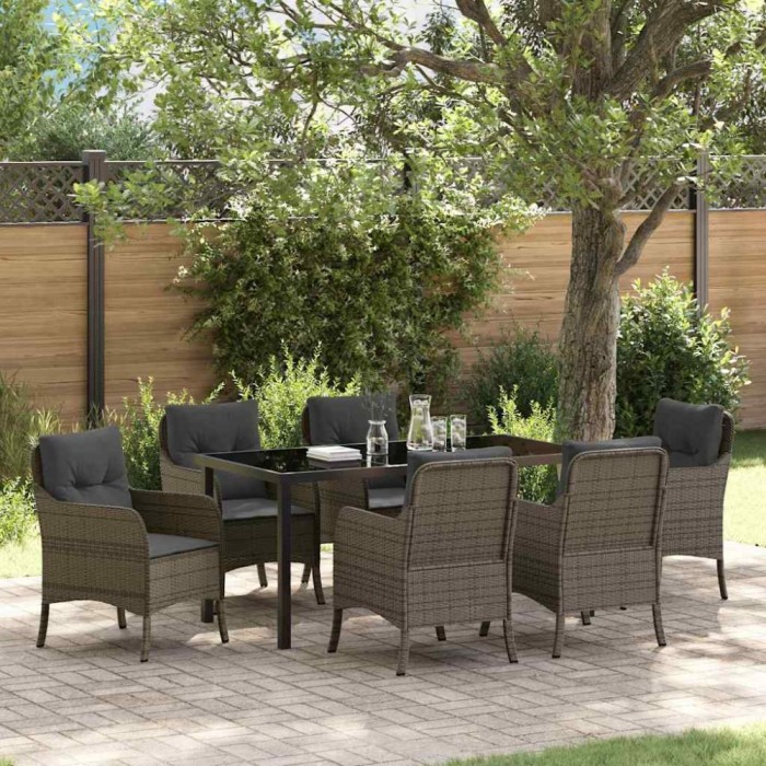 vidaXL Set de masă pentru grădină cu pernă 7 pcs Gri Rattan poli