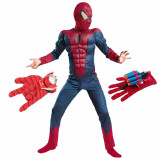 Cumpara ieftin Costum Spiderman cu muschi Infinity War pentru copii si doua lansatoare pentru baiat 7-9 ani 120 - 130 cm, OLMA