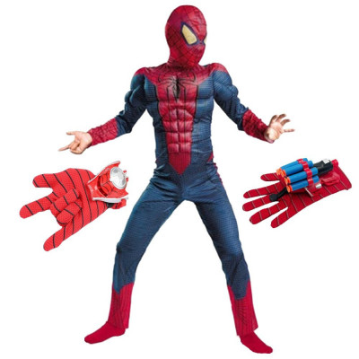 Costum Spiderman cu muschi Infinity War pentru copii si doua lansatoare pentru baiat 3-5 ani 95-110 CM foto