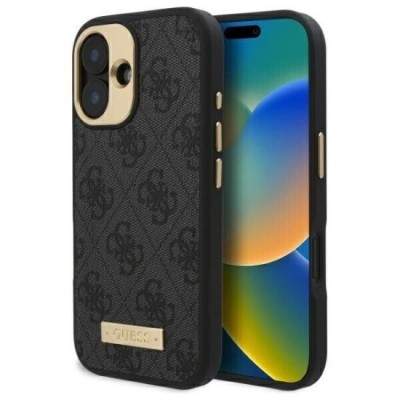 Husa pentru iPhone 16 - Guess Hardcase 4G Logo Plate MagSafe (GUHMP16SU4GPRK) - Black foto