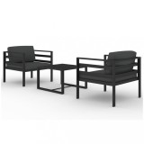 Set mobilier de gradina cu perne, 3 piese, antracit, aluminiu