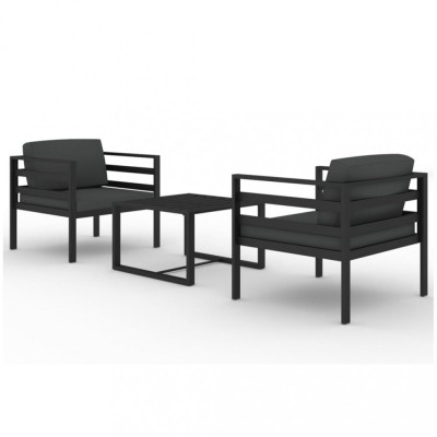 Set mobilier de gradina cu perne, 3 piese, antracit, aluminiu foto