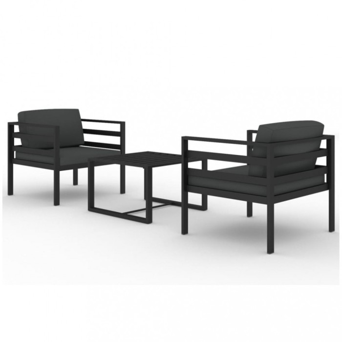 Set mobilier de gradina cu perne, 3 piese, antracit, aluminiu