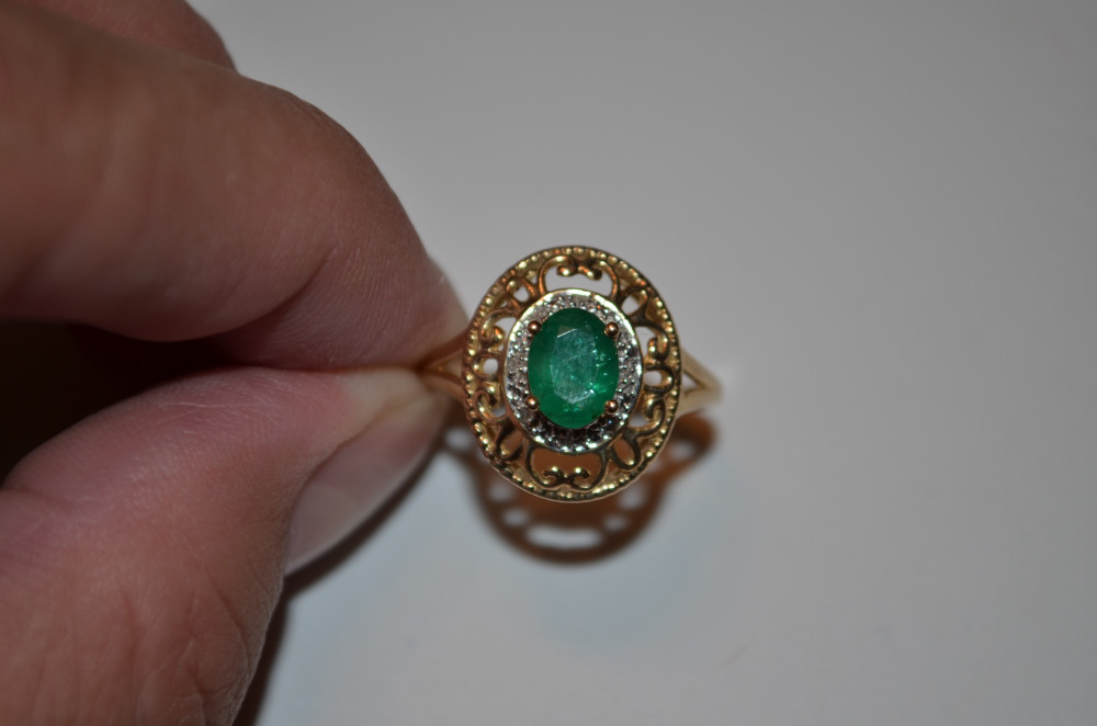 INEL AUR 14K + Smarald = 1.5ct. + 10 Diamante = 0.10ct. - Antourage -  Vintage ! | arhiva Okazii.ro