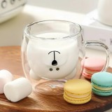 Cumpara ieftin Cana termorezistenta Koken, sticla cu perete dublu 260ml, in forma de urs, sticla borosilicata, pentru bauturi calde/reci, Transparenta