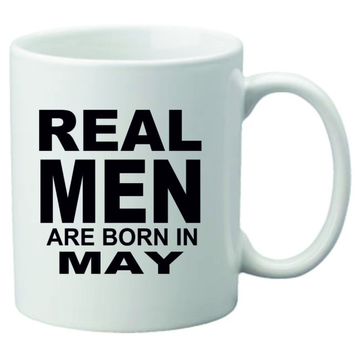 Cana alba personalizata &quot; Real Men are born in May&quot;, INOVATIX&reg;. 330ml