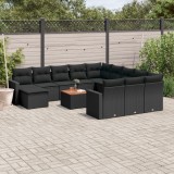 Cumpara ieftin Set mobilier de grădină cu perne, 13 piese, negru, poliratan