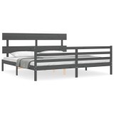 Cumpara ieftin Cadru pat cu tablie 200x200 cm, gri, lemn masiv