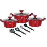 Set 10 piese 3 vase Gatit Aluminiu Marmorat Inductie Grunberg GR2718R Rosu