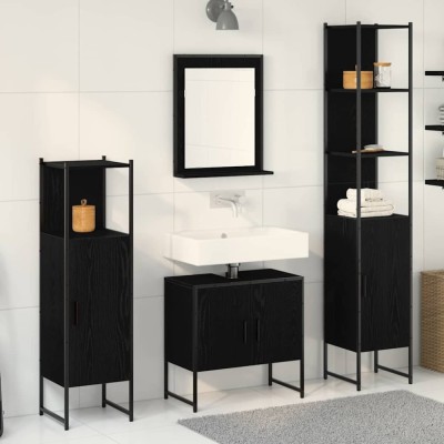 Set Mobilier Baie 4 Piese Stejar Negru - Lemn Prelucrat foto