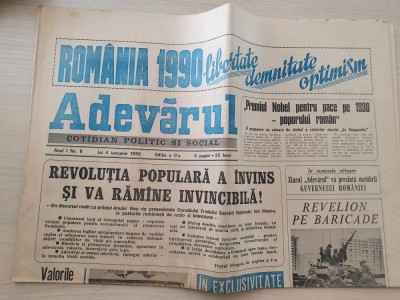 adevarul 4 ianuarie 1990-revolutia populara a invins,articole revolutia romana foto