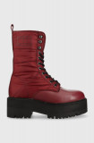 Cumpara ieftin Tommy Jeans bocanci Tommy Jeans Flatform Padded Boot femei, culoarea bordo, cu platforma